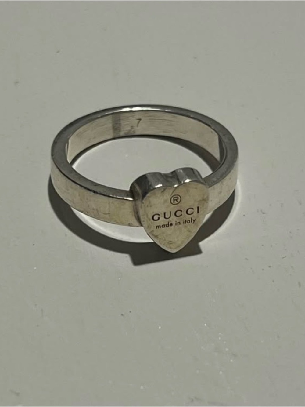 Gucci Silver Heart Pendant Ring size 8.25